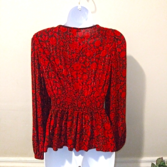 Knox Rose Gauzy Red Embroidered Floral Boho Blouse - Picture 8 of 11